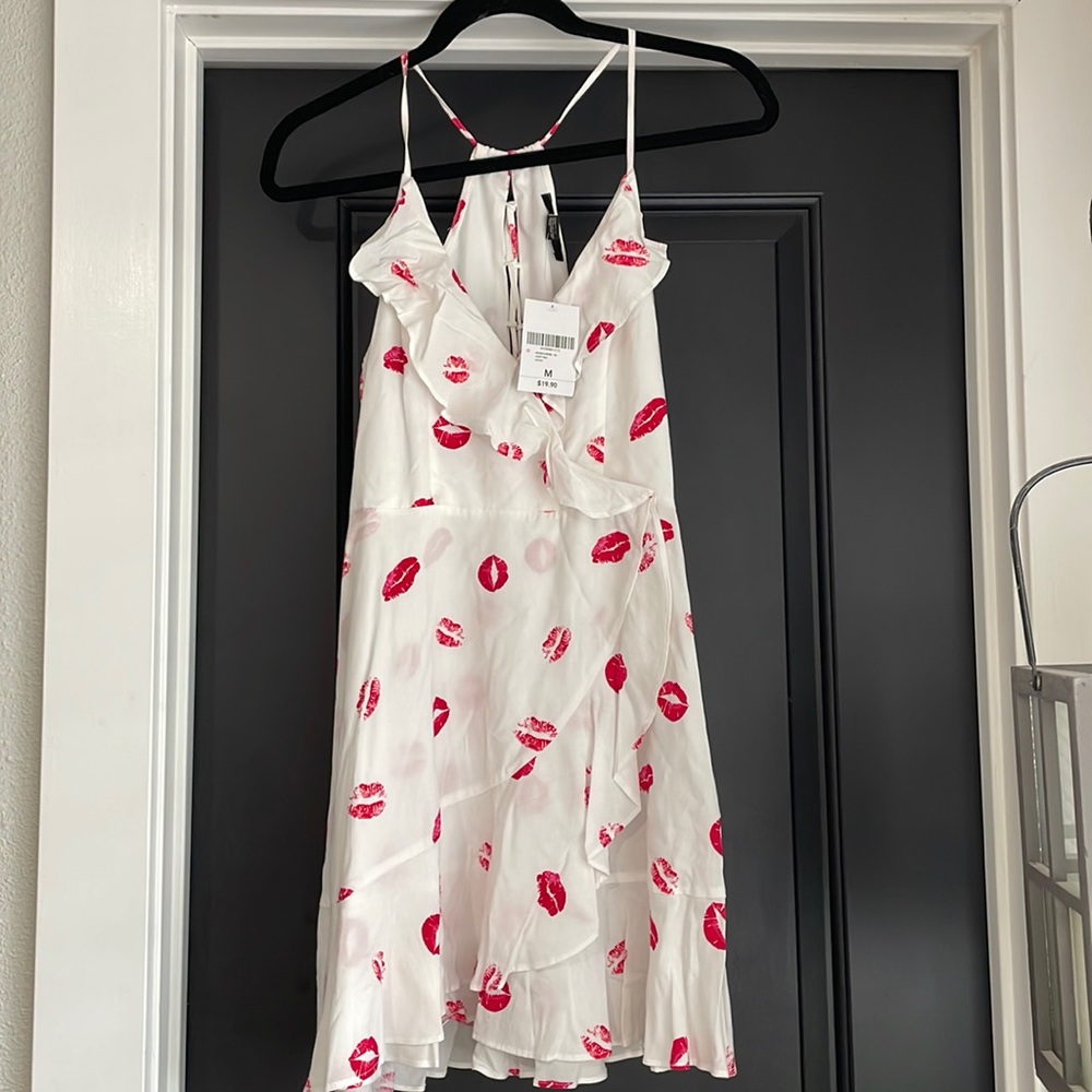 Faux wrap mini dress with tie back